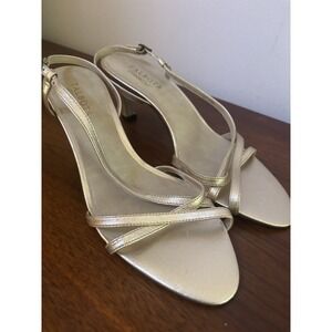 Talbots‎ Women's Gold Leather Slingbacks Buckle Open Toe Dorsay Size 10W New